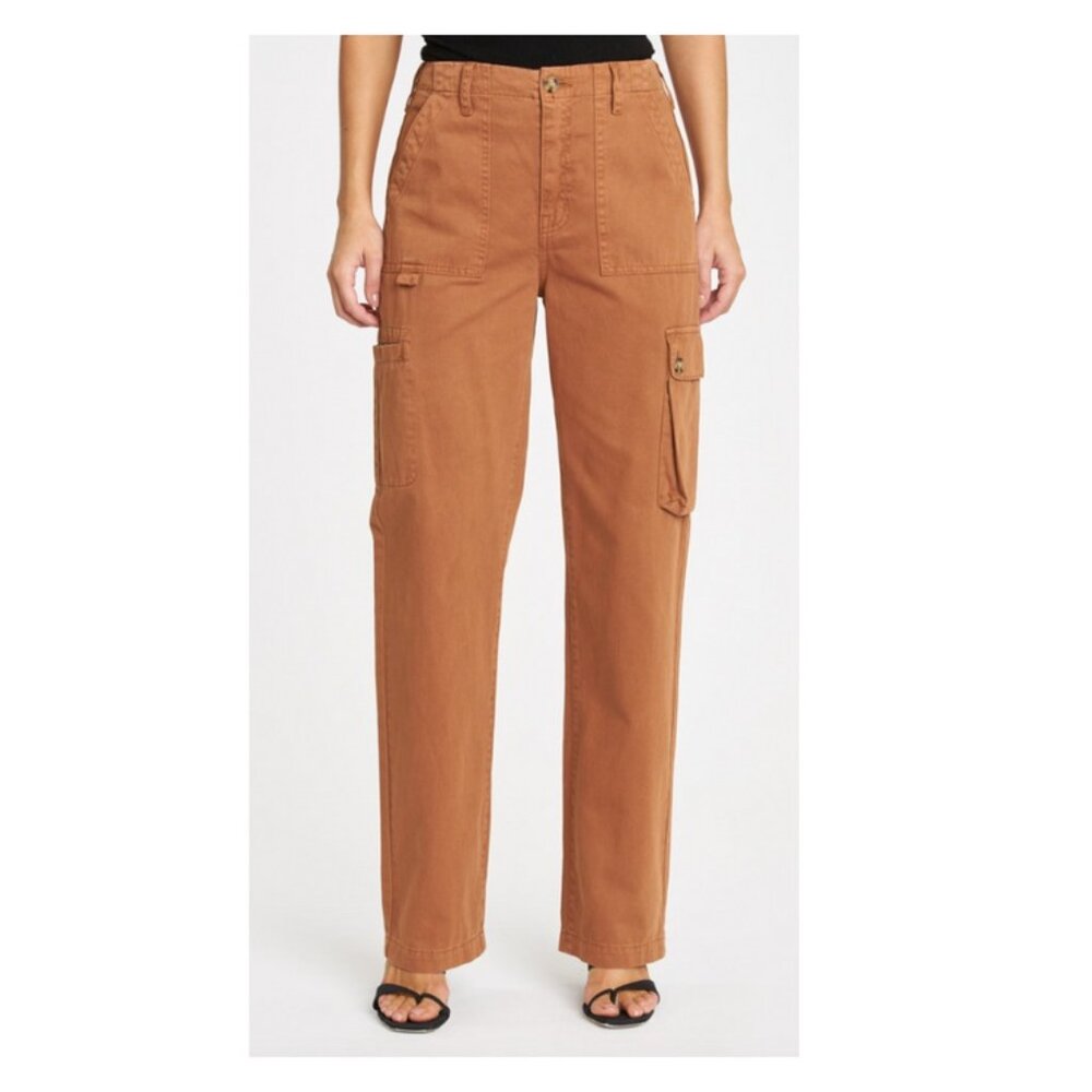 Pistola Cassie Brown 100% Cotton Utility Cargo Pants with Flap Pockets Size 30